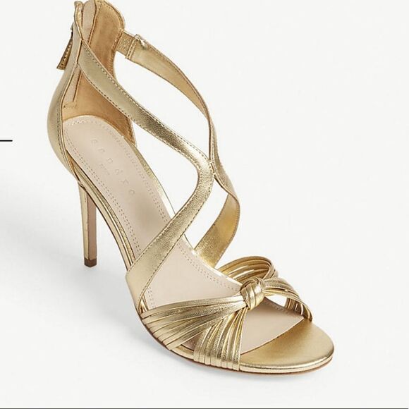 New SANDRO Paris Elisa metallic leather sandals 37 /7.5 Gold back zipper - Picture 1 of 9